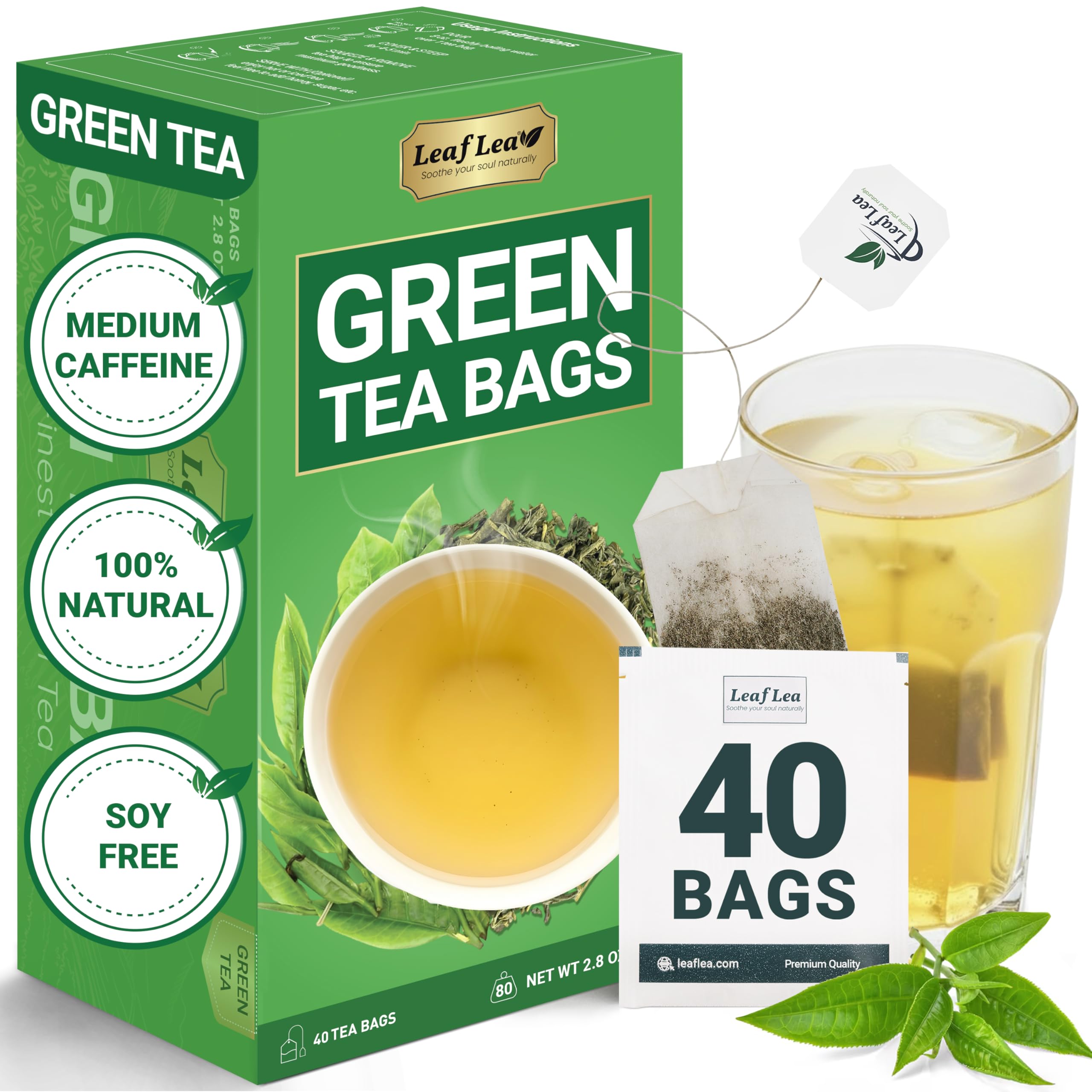 LeafLea 40 Turmeric Ginger Cinnamon Tea Bags, 100% Natural Ingredients Herbal Tea, Turmeric Ginger Herbal Blend for Wellness, Vegan, No Sugar, Caffeine-Free, Individually Wrapped for Freshness