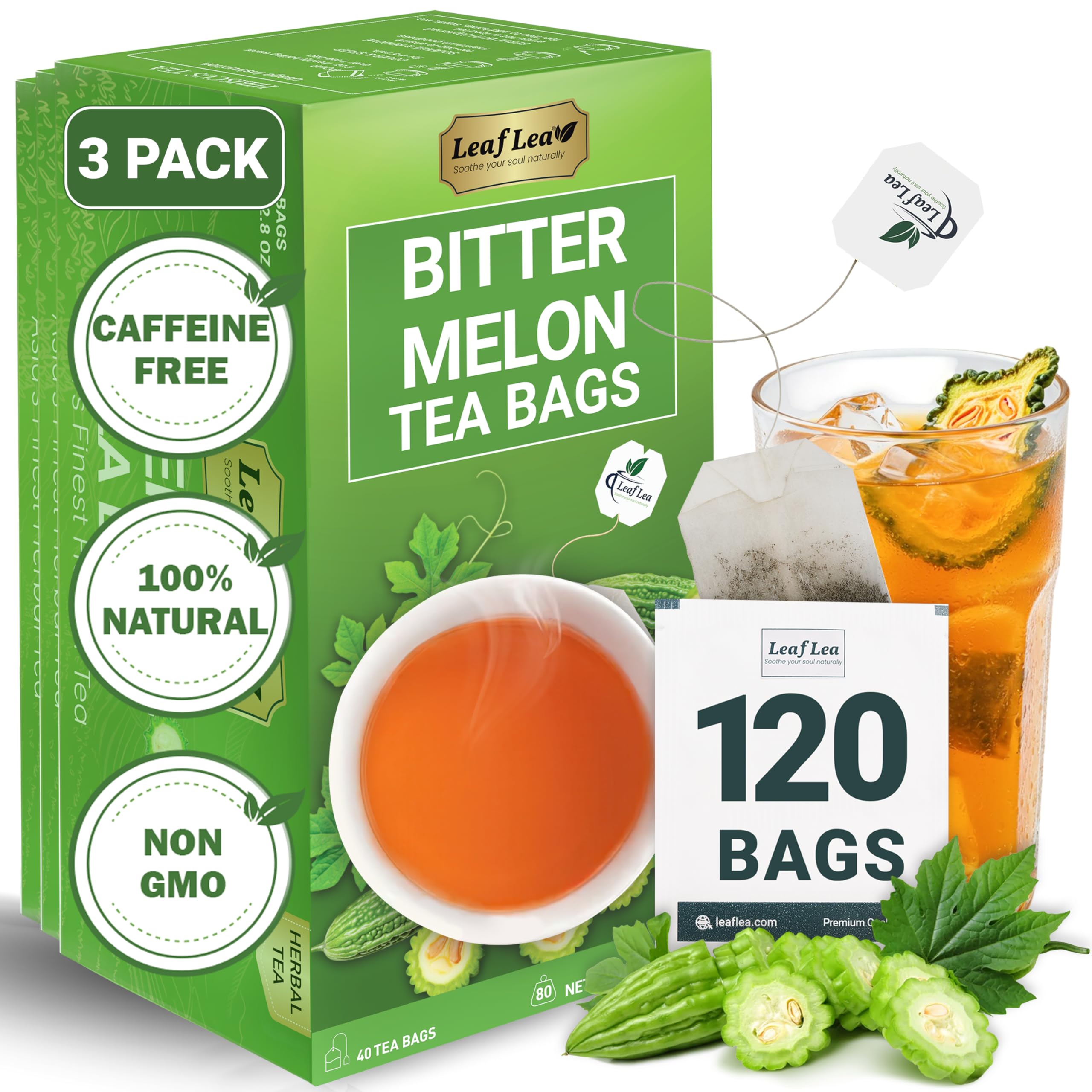 LeafLea 40 Turmeric Ginger Cinnamon Tea Bags, 100% Natural Ingredients Herbal Tea, Turmeric Ginger Herbal Blend for Wellness, Vegan, No Sugar, Caffeine-Free, Individually Wrapped for Freshness