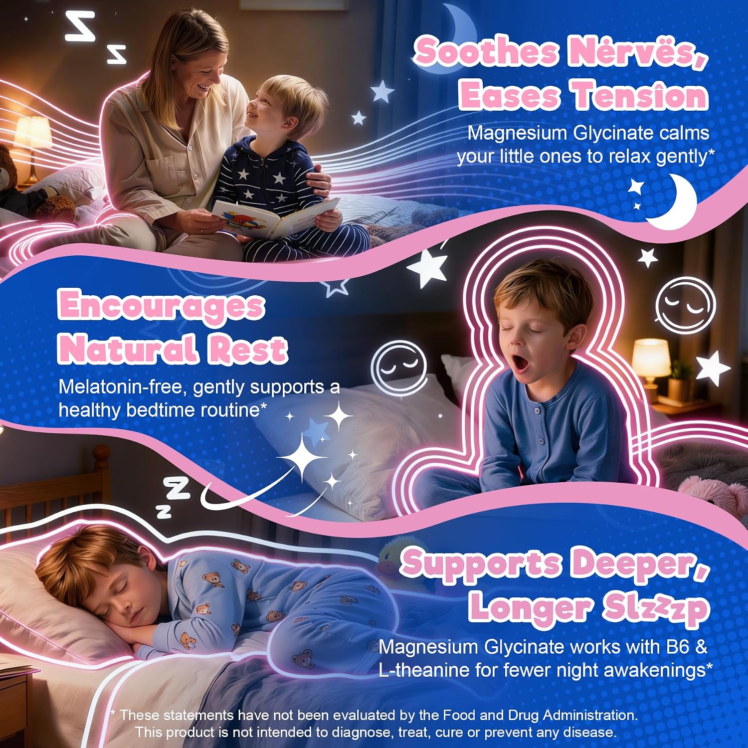 Kids 4+ Melatonin Free Sleep Aid Gummies + Magnesium Glycinate + Saffron + Calcium, D3+K2, Inositol-Kids Sleep Gummies Nighttime Multivitamin Support Calm Mood, Brain, Bone & Immune, Sugar Free, 2Pack