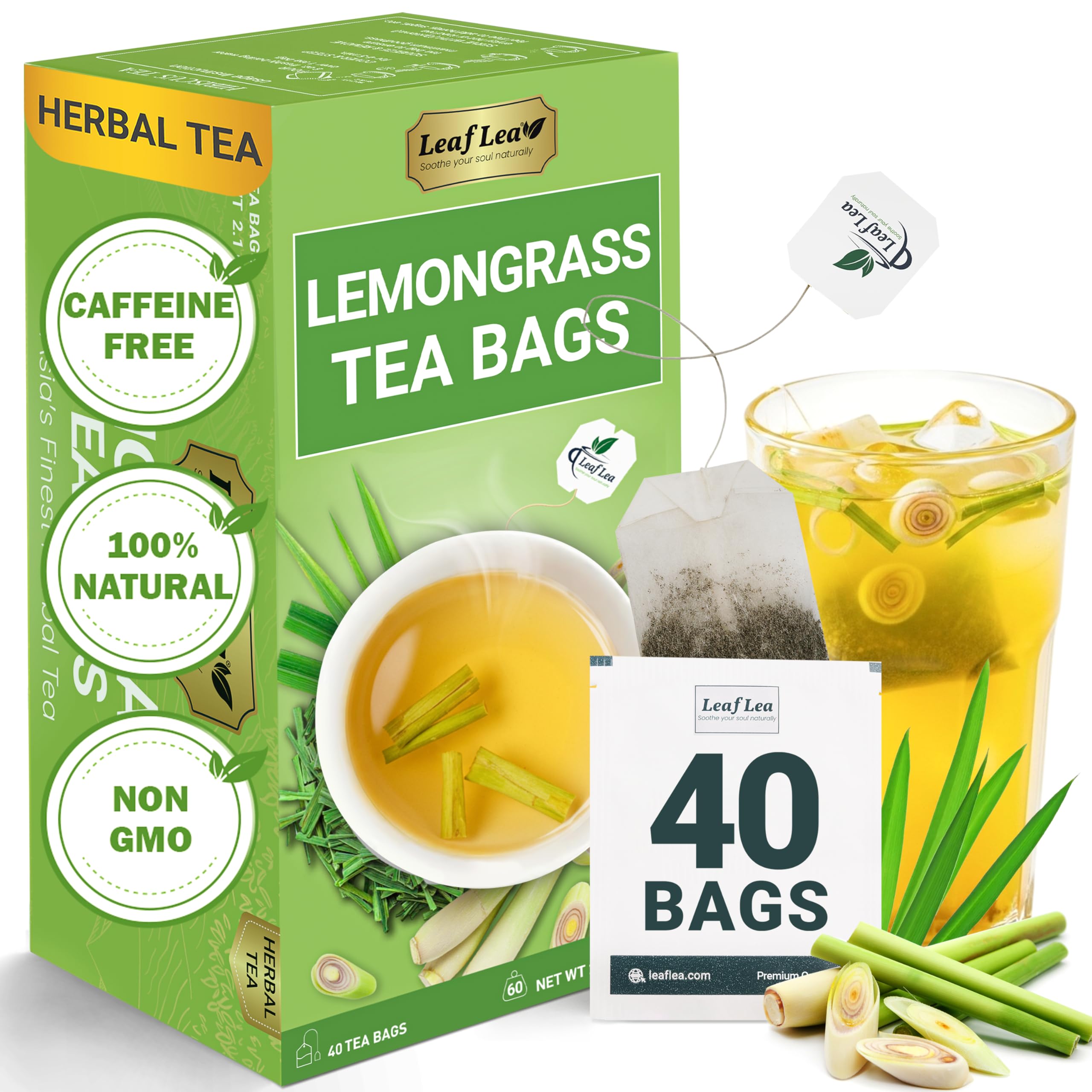LeafLea 40 Turmeric Ginger Cinnamon Tea Bags, 100% Natural Ingredients Herbal Tea, Turmeric Ginger Herbal Blend for Wellness, Vegan, No Sugar, Caffeine-Free, Individually Wrapped for Freshness