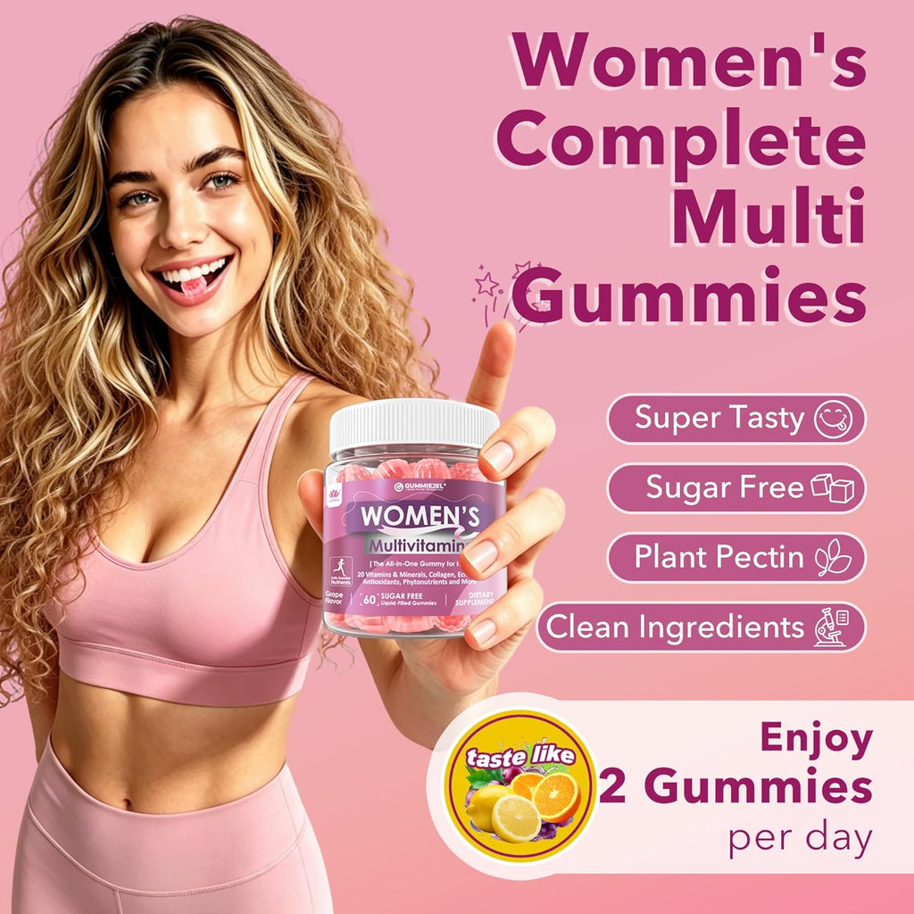 Womens Multivitamin Gummy, Methylated Multivitamin for Women, GLP-1 Friendly, Biotin, Iron, Collagen, Methylfolate, B Complex, Women's Complete Support, Hair Skin and Nails Vitamins, No Sugar, 60 Cts