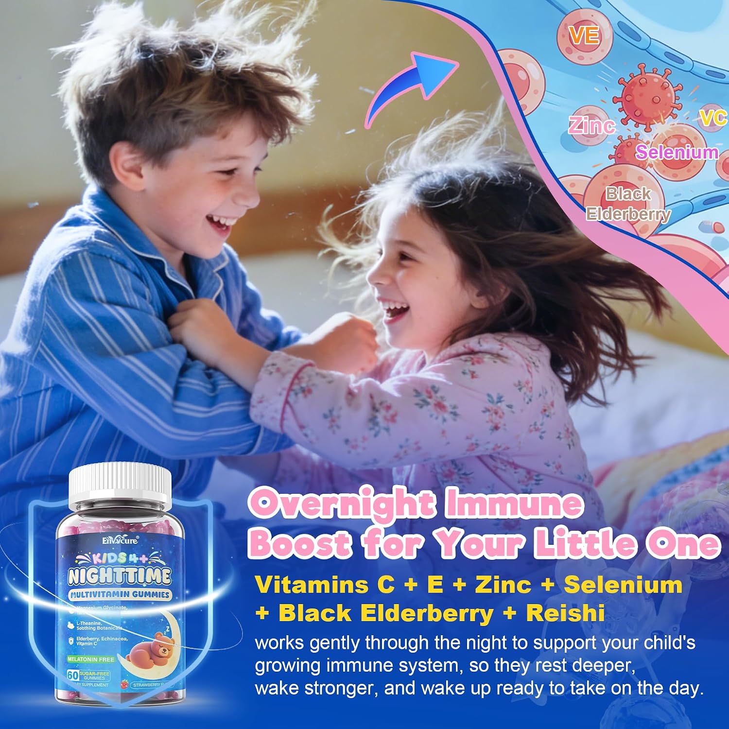 Kids 4+ Melatonin Free Sleep Aid Gummies + Magnesium Glycinate + Saffron + Calcium, D3+K2, Inositol-Kids Sleep Gummies Nighttime Multivitamin Support Calm Mood, Brain, Bone & Immune, Sugar Free, 2Pack