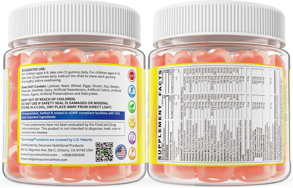 Kids Methylated Multivitamin Gummies with Omega 3 DHA/EPA, Methyl 12 & Folate, Lion's Mane Mushroom, Vitamin D3, C, Zinc, Magnesium, Picky Eater Vitamins Children 4+ for Brain, Focus, Sugar Free, 60Ct