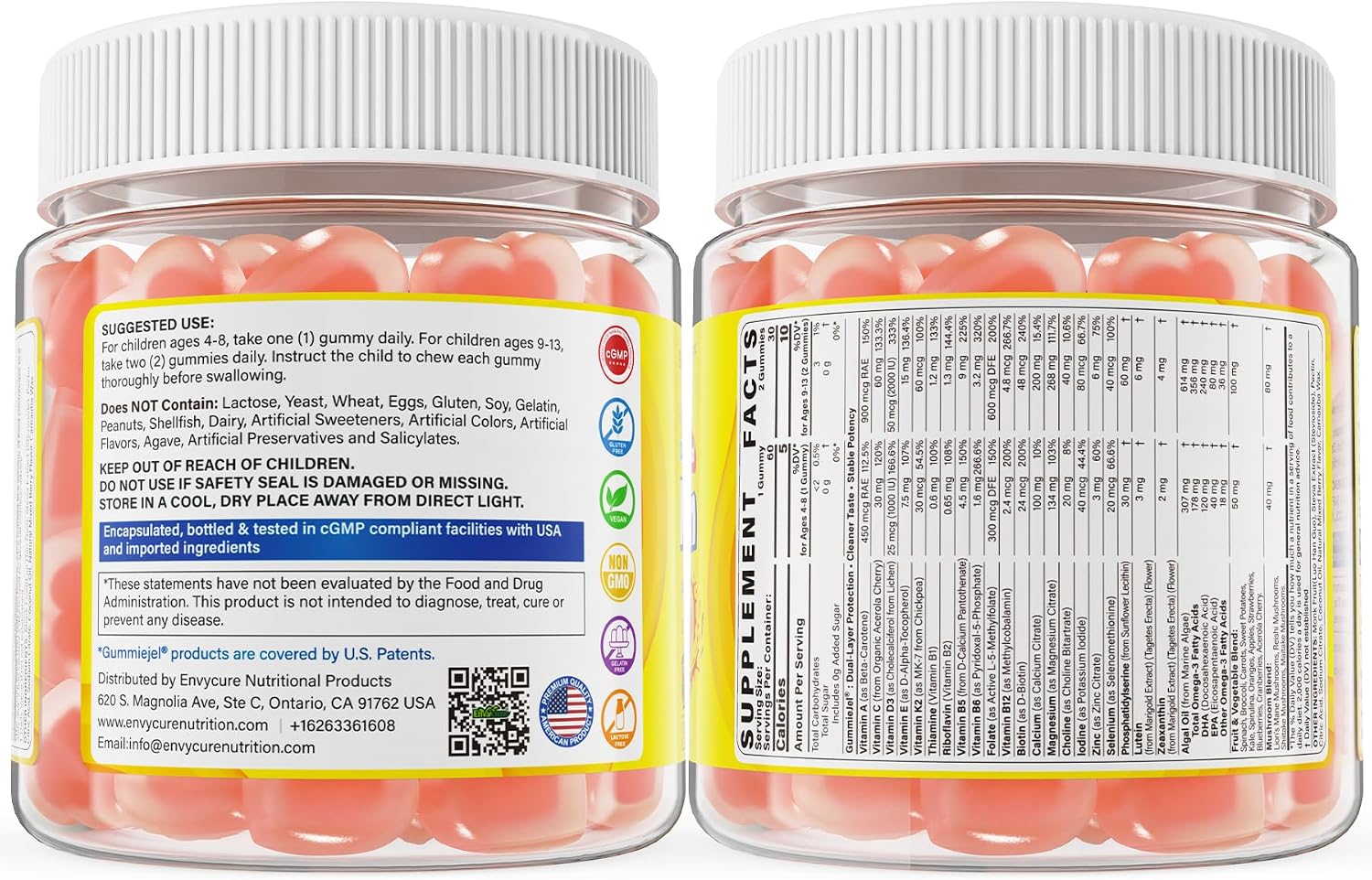 Kids Methylated Multivitamin Gummies with Omega 3 DHA/EPA, Methyl 12 & Folate, Lion's Mane Mushroom, Vitamin D3, C, Zinc, Magnesium, Picky Eater Vitamins Children 4+ for Brain, Focus, Sugar Free, 60Ct