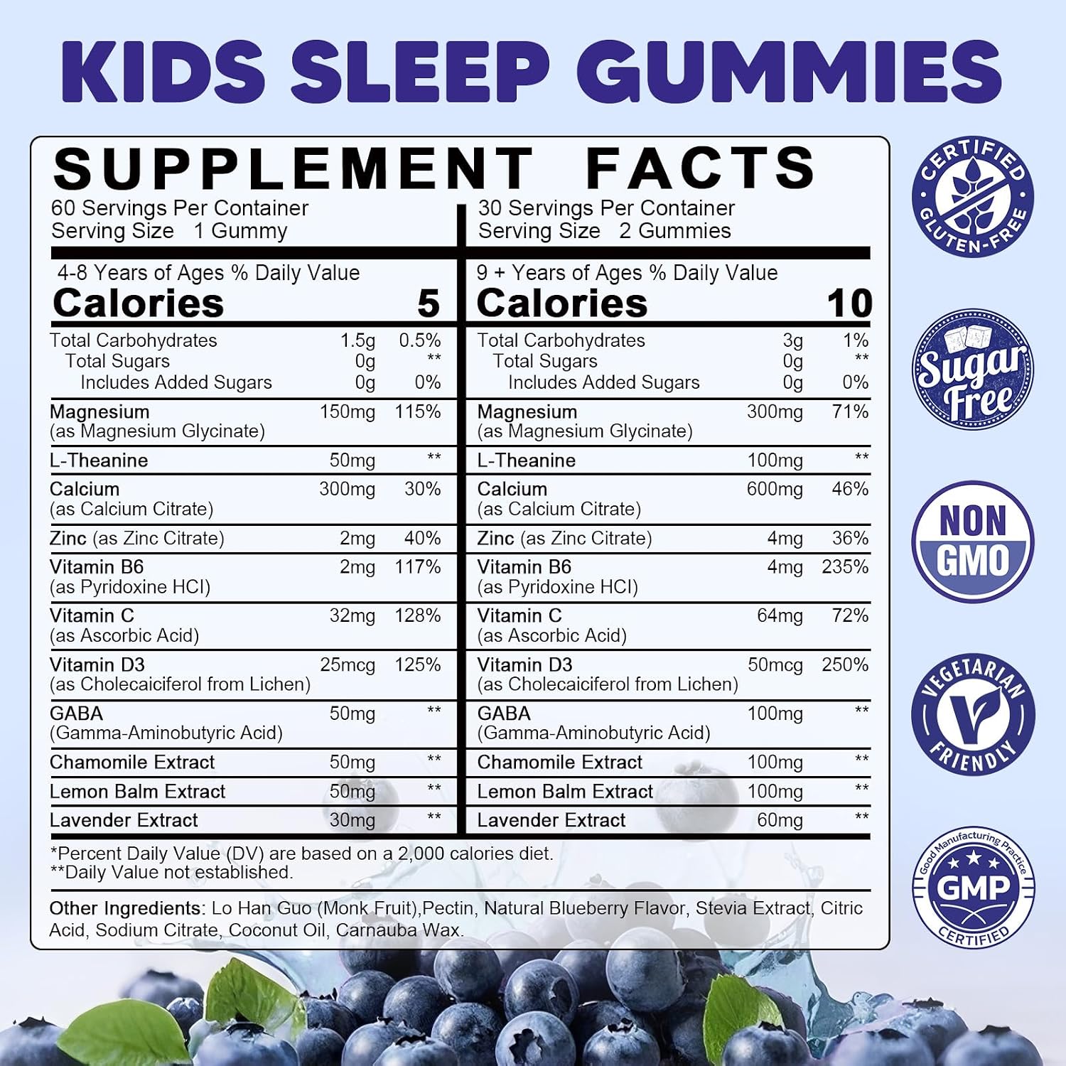 Kids Sleep Gummies - with Magnesium Glycinate, Lemon Balm, L-Theanine & GABA - Calming Relaxation, Support Natural Sleep, Quiet Mind - Berry Flavor, Non-Habit Forming