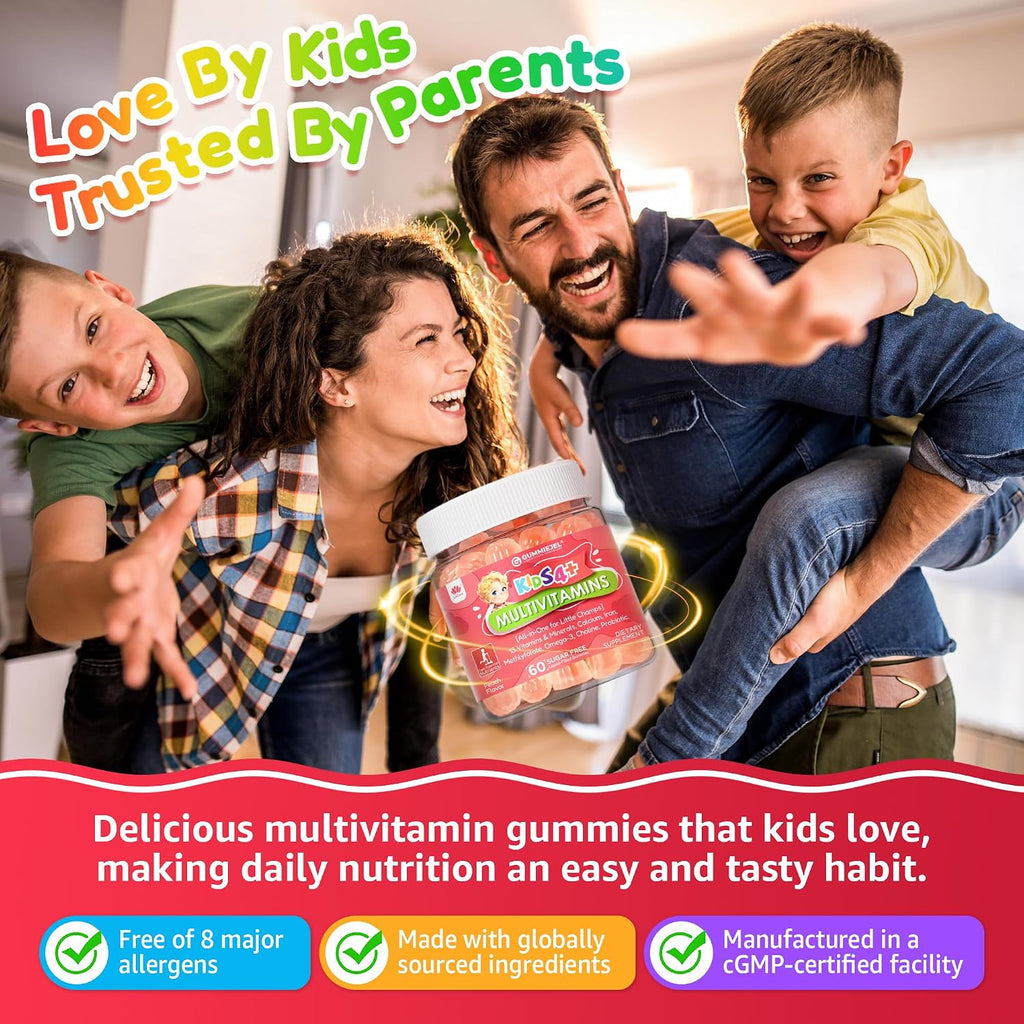 Kids Multivitamin Gummies + Omega 3(DHA/EPA), Methylated Multivitamin for Kids + Iron, Choline, Probiotic, Vitamins A C D3 K2 E, Methylfolate, B6, B12 for Growth, Immune, Bone, Brain, No Sugar, 60 Cts