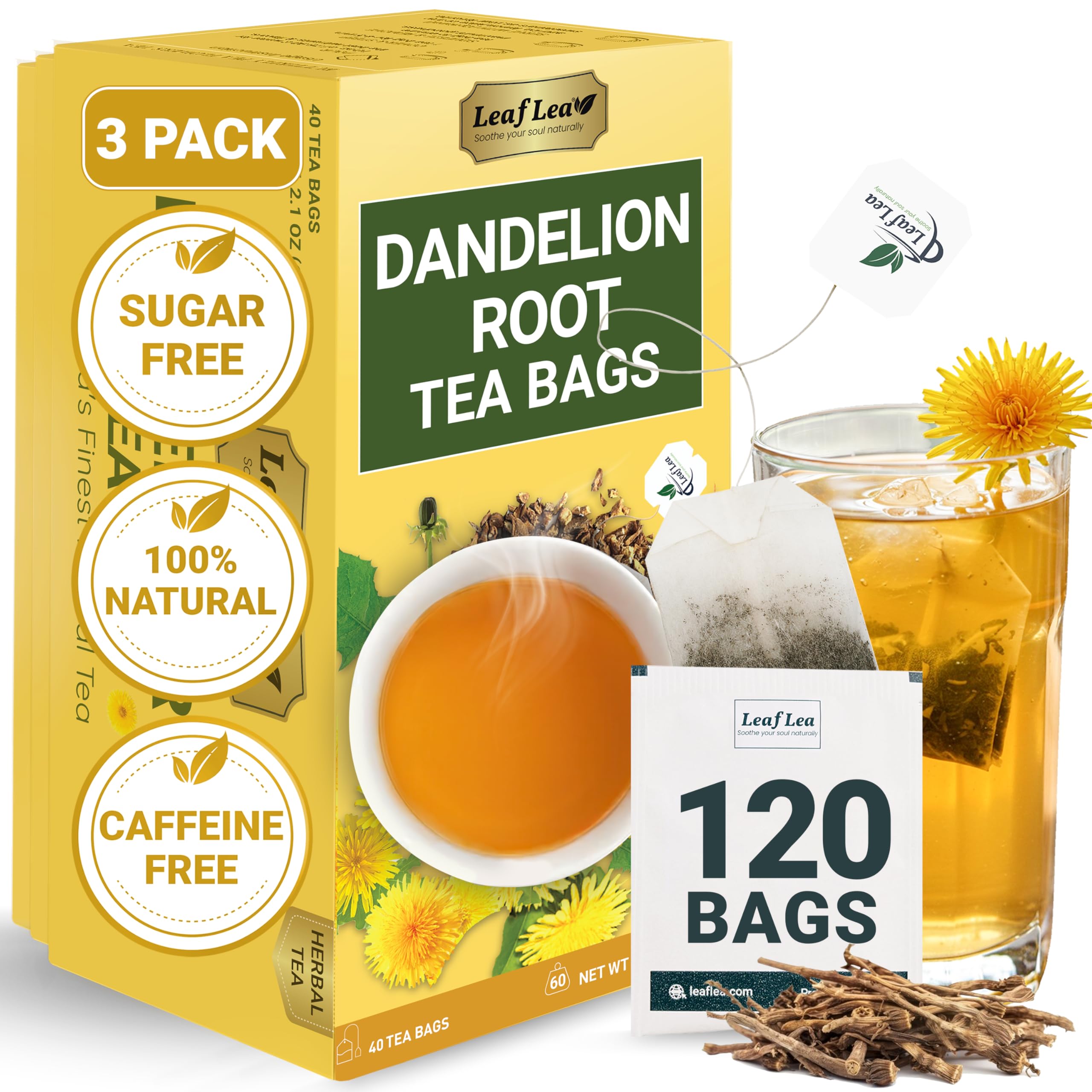 LeafLea 40 Turmeric Ginger Cinnamon Tea Bags, 100% Natural Ingredients Herbal Tea, Turmeric Ginger Herbal Blend for Wellness, Vegan, No Sugar, Caffeine-Free, Individually Wrapped for Freshness