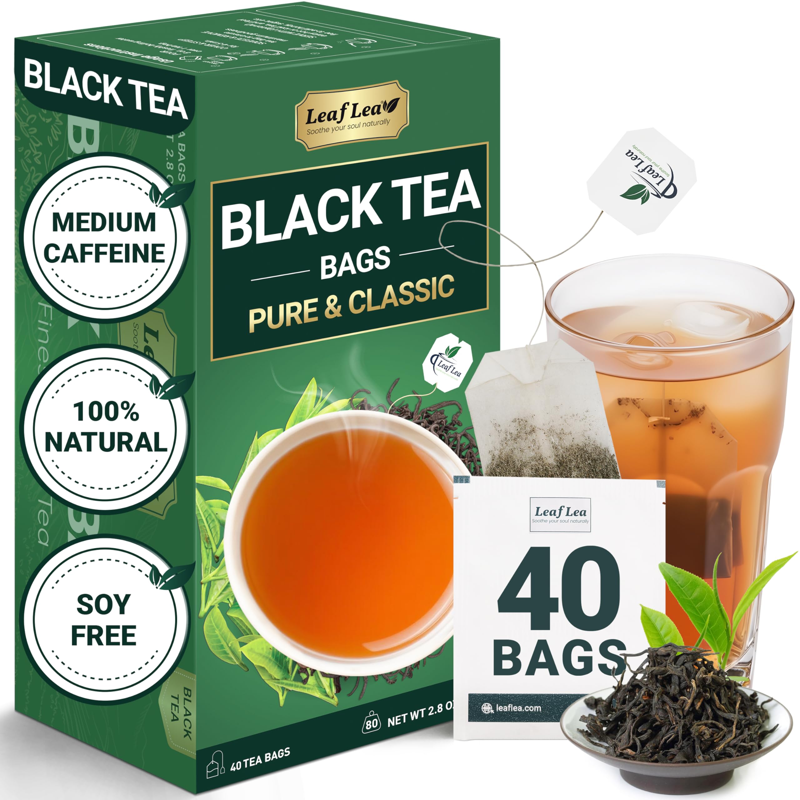 LeafLea 40 Turmeric Ginger Cinnamon Tea Bags, 100% Natural Ingredients Herbal Tea, Turmeric Ginger Herbal Blend for Wellness, Vegan, No Sugar, Caffeine-Free, Individually Wrapped for Freshness
