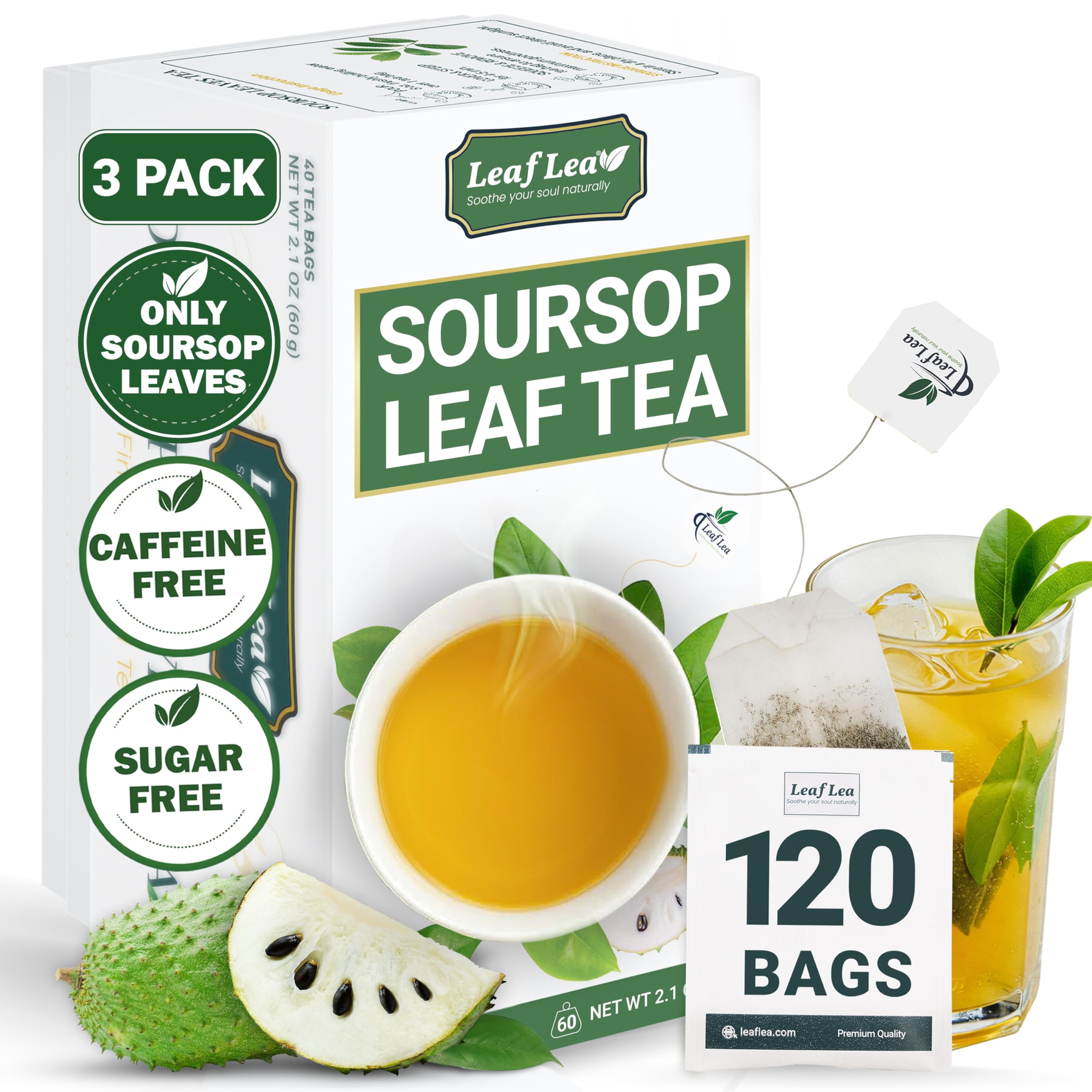 LeafLea 40 Turmeric Ginger Cinnamon Tea Bags, 100% Natural Ingredients Herbal Tea, Turmeric Ginger Herbal Blend for Wellness, Vegan, No Sugar, Caffeine-Free, Individually Wrapped for Freshness