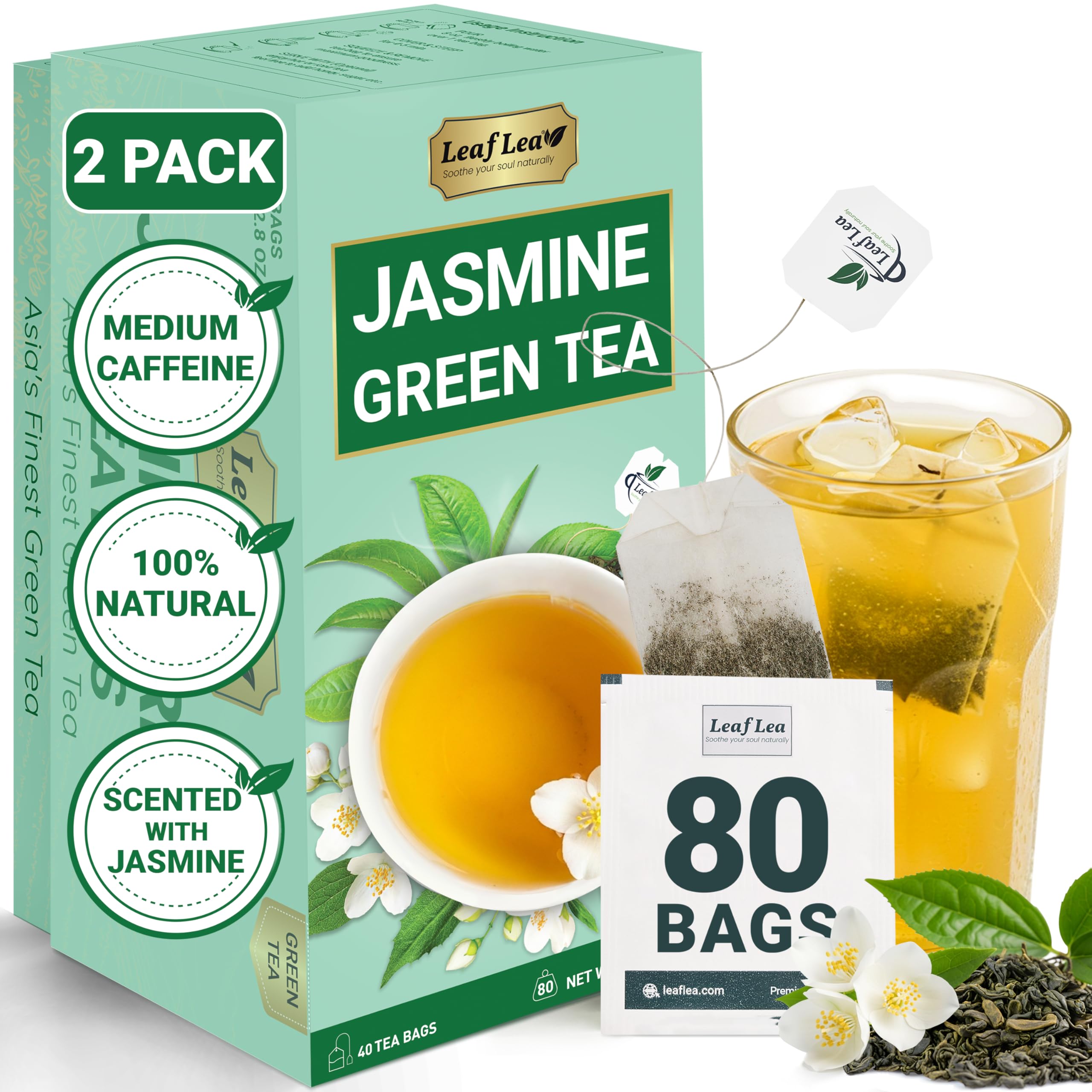 LeafLea 40 Turmeric Ginger Cinnamon Tea Bags, 100% Natural Ingredients Herbal Tea, Turmeric Ginger Herbal Blend for Wellness, Vegan, No Sugar, Caffeine-Free, Individually Wrapped for Freshness