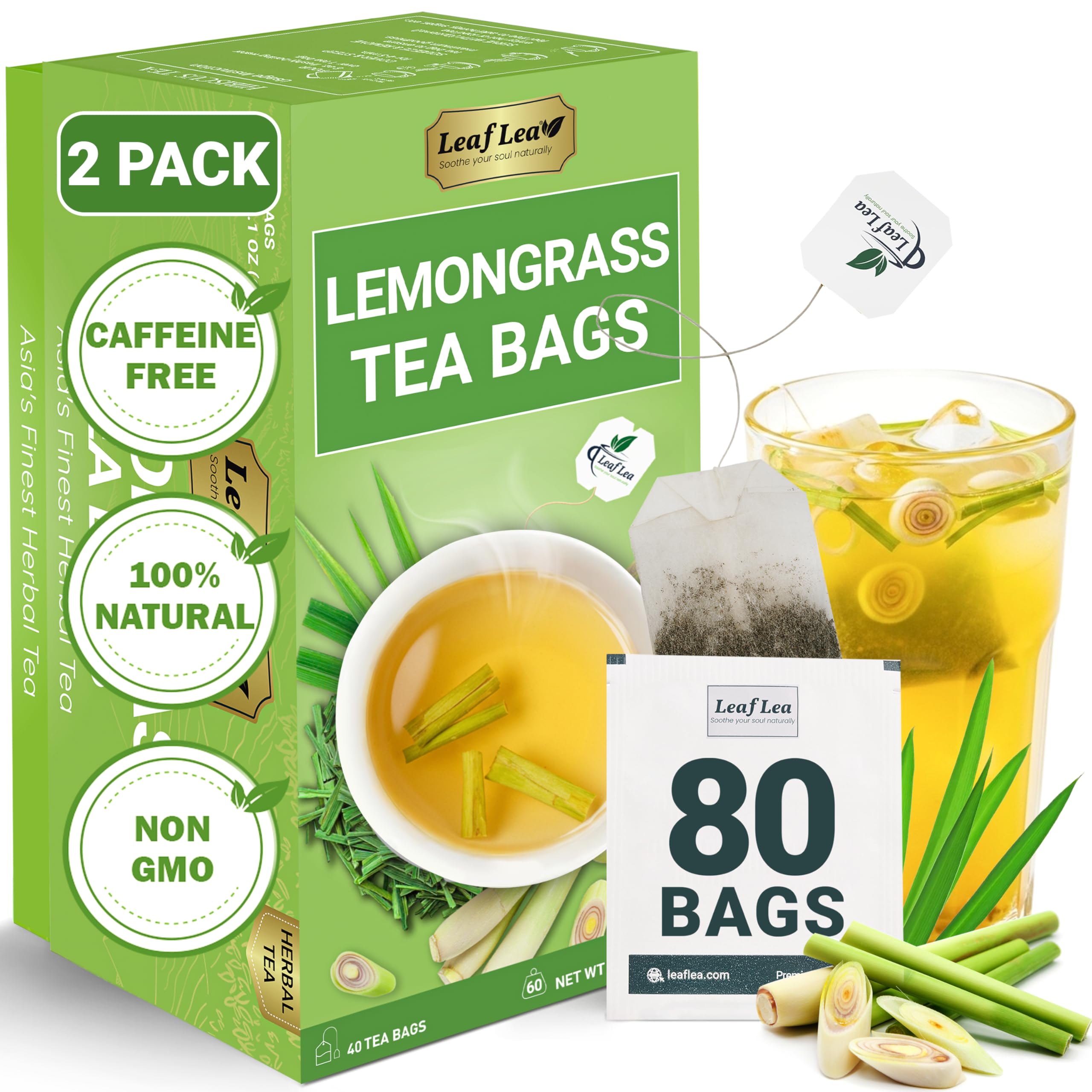 LeafLea 40 Turmeric Ginger Cinnamon Tea Bags, 100% Natural Ingredients Herbal Tea, Turmeric Ginger Herbal Blend for Wellness, Vegan, No Sugar, Caffeine-Free, Individually Wrapped for Freshness