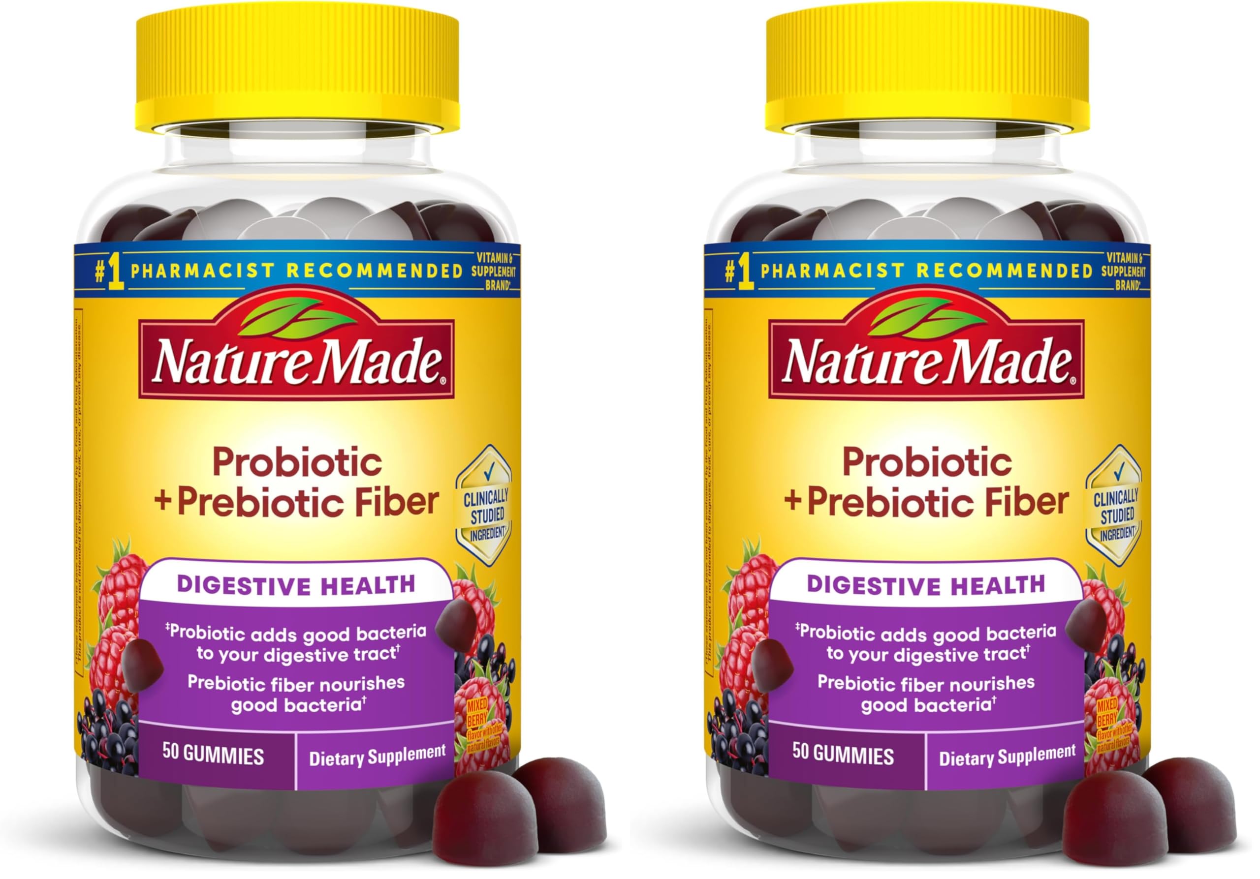 Nature Made Probiotic + Prebiotic Fiber Gummies for Daily Gut Health, Fiber Supplement, 50 Gummies