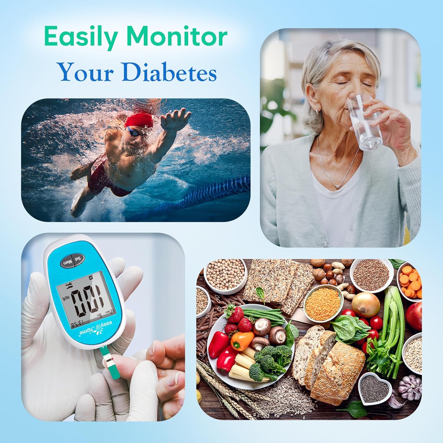 Easy@Home Wireless Glucose Monitor Kit - Blood Sugar Testing Kit with Free App GlucoseEase Includes 100 Glucometer Strips and 100 Blood Lancets, Large Display Diabetes Testing Kit