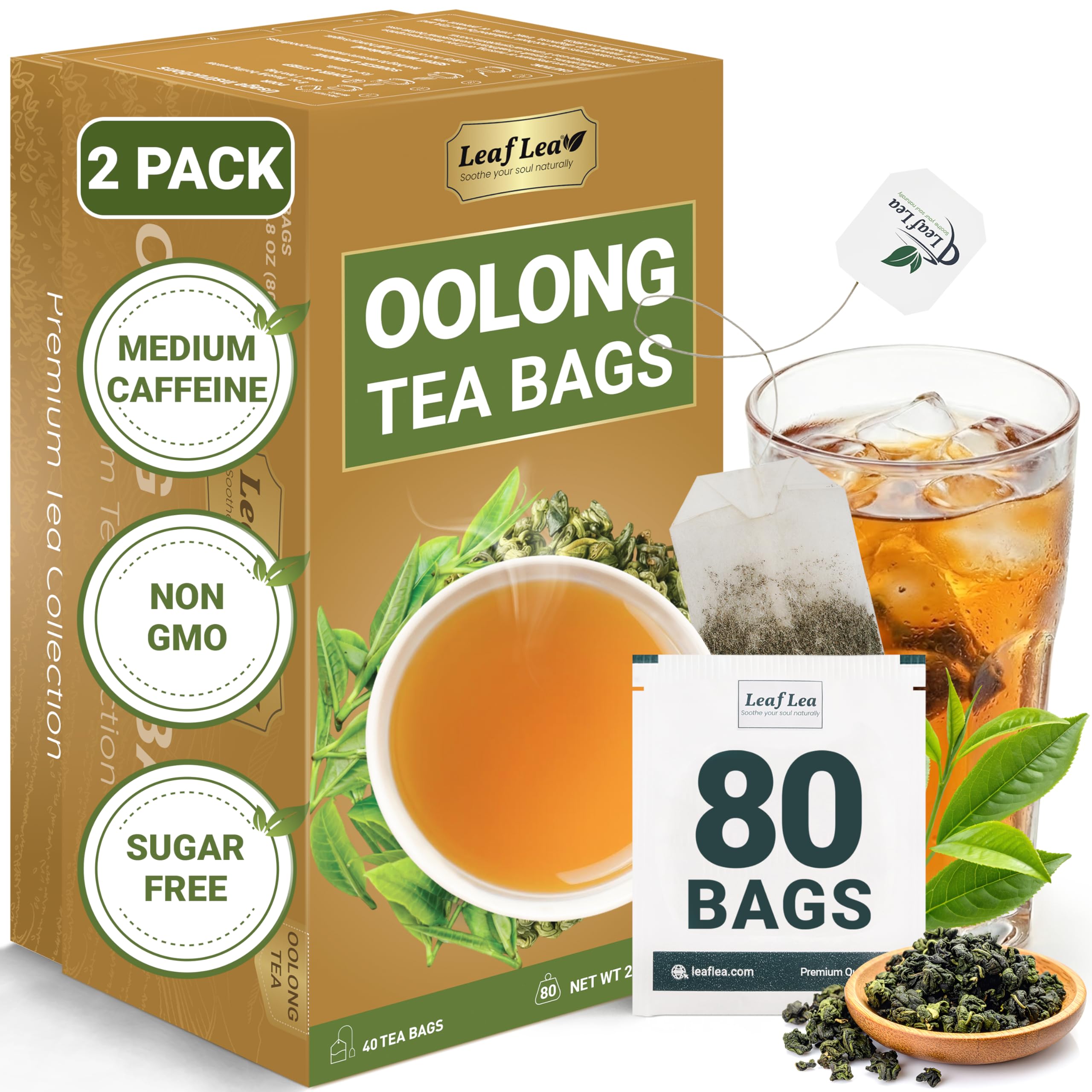 LeafLea 40 Turmeric Ginger Cinnamon Tea Bags, 100% Natural Ingredients Herbal Tea, Turmeric Ginger Herbal Blend for Wellness, Vegan, No Sugar, Caffeine-Free, Individually Wrapped for Freshness
