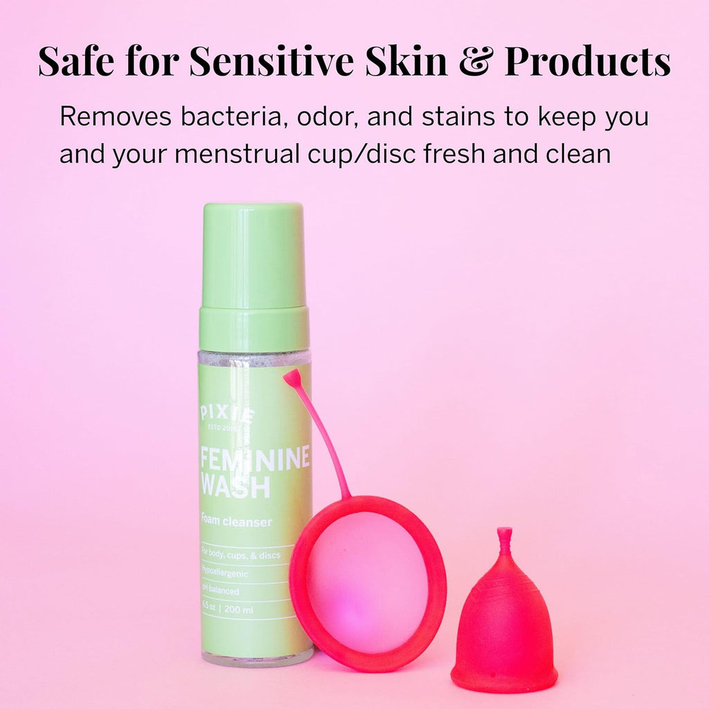 Pixie Feminine Wash – Healthy Foaming Cleaner with Natural Ingredients – More Foam Wash in Bottle Than Any Other Brand – pH Balanced & Plant Based – for Your Menstrual Cups and Discs, 6.5 Fluid oz