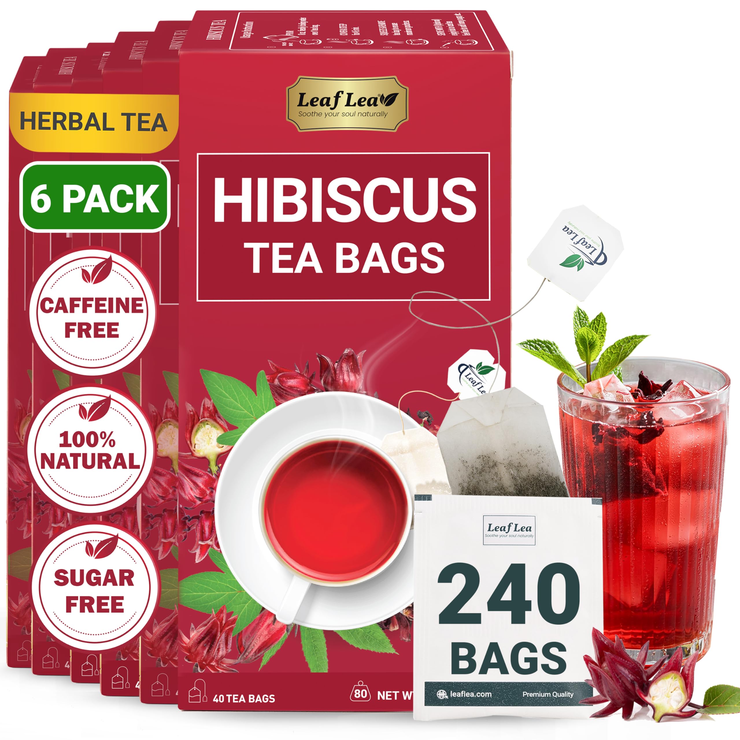 LeafLea 40 Turmeric Ginger Cinnamon Tea Bags, 100% Natural Ingredients Herbal Tea, Turmeric Ginger Herbal Blend for Wellness, Vegan, No Sugar, Caffeine-Free, Individually Wrapped for Freshness