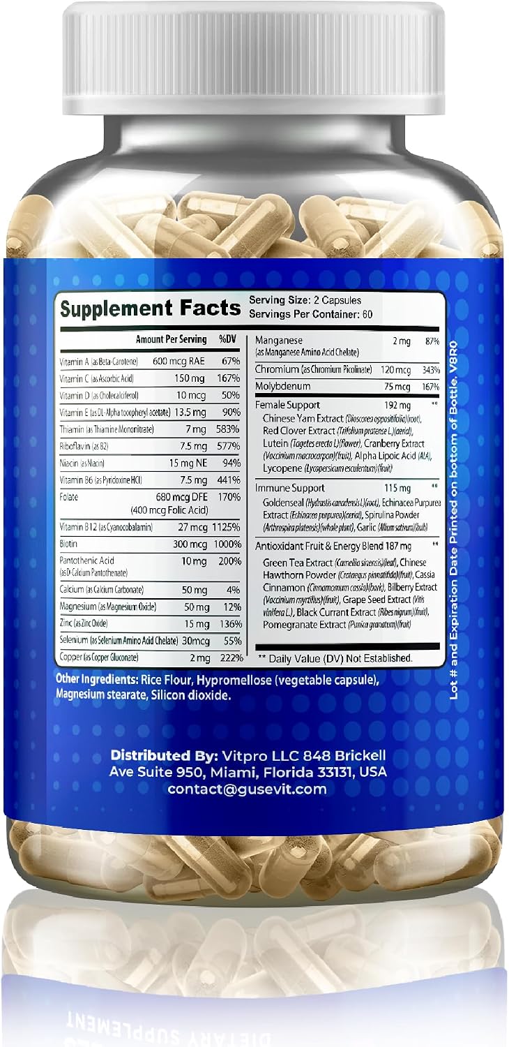 37-in-1 Women's Multivitamin for Immune & Stress Support, Energy Booster, Bone & Skin Health & Hair Growth | Vitamin C, D3, Folic Acid, B-Complex, Biotin, Zinc & More | 120 Count