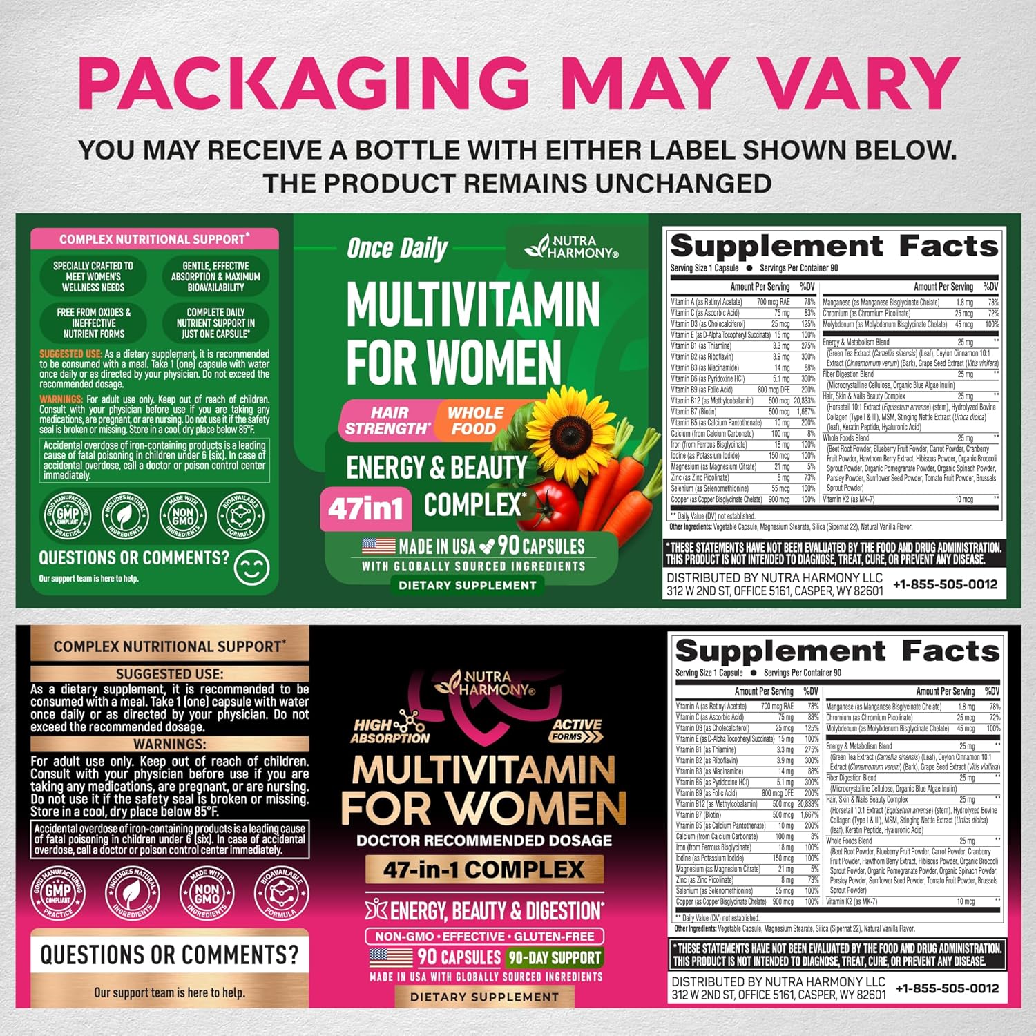 Multivitamin for Women - B-Complex | Whole Foods | Hair Growth Support | Digestion & Metabolism | Iron - 47in1 Womens Multivitamin - Bioavailable & Gentle on Stomach - 90 Capsules, 3 Month Supply