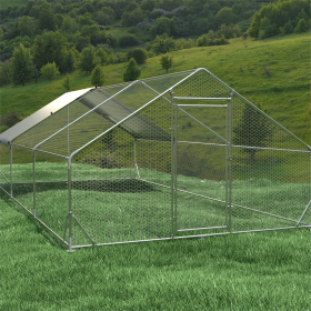 Large Metal Chicken Coop Walk-in Poultry Cage Hen Run House Rabbits Habitat Cage Spire Shaped Coop with Waterproof and Anti-Ultraviolet Cover (19.7' L