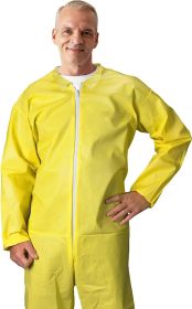 Disposable Hazmat Suits Medium. Pack of 5 Yellow Disposable Coveralls. 82 gsm Polyethylene Polypropylene Protective Suits. Painters Suit with Open Cut