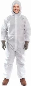 Hazmat Suits Disposable Coveralls 5X-Large. Pack of 30 White Protective Suits with Attached Hood; Zipper Front. 60 gsm Microporous Paint Suit; Protect