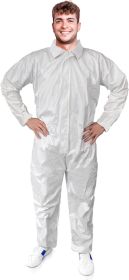 Disposable Hazmat Suits. Pack of 25 Medium Disposable Coveralls White with Zipper Front Entry and Elastic Wrists. 60 gm/m2 Microporous Protective Suit