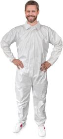 Disposable Hazmat Suits Large. Pack of 80 Disposable Coveralls White with Zipper Front Entry and Elastic Wrists. 60 gsm Microporous Protective Suits f