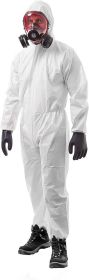 Hazmat Suits Disposable Coveralls Large. Pack of 30 White Protective Suits with Attached Hood; Zipper Front. 60 gsm Microporous Paint Suit; Protective