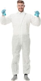 Disposable Coveralls White. Pack of 25 Adult Hazmat Suits X-Large; 70 gm/m2 Polypropylene Protective Suits with Front Zipper Entry; Open Cut Wrists; A