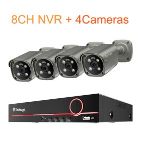 Techage 4K 8MP Surveillance Camera System H.265 8CH PoE NVR Kit Human Detection Red-bule Light Alarm P2P Video Audio CCTV Camera