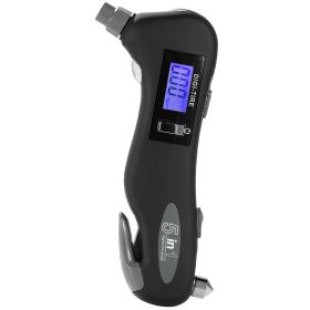 Auto Digital Tire Pressure Gauge 150 PSI 4 Settings LED Flashlight Window Breaker Seat Belt Cutter Emergency Tools