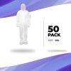 Hazmat Suits Disposable Coveralls XX-Large. Pack of 50 White Disposable Coveralls for Men and Women. Paint Suit 30gm/m2 PP Protective Suits with Attac