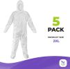 Disposable Coveralls XX-Large. Pack of 5 White Microporous Hazmat Suits. Anti-Static Protective Suits with Attached Hood; Boots; Elastic Wrists. Paint