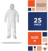 Disposable Coveralls Medium. Pack of 25 White Protective Suits 60 gsm Microporous PPE Clothing with Hood; Boots; Zipper; Elastic Wrists for Painting.