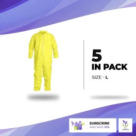 Disposable Coveralls for Men; Women; Pack of 5 Yellow Medium Hazmat Suits Disposable; PP+PE 82gsm Disposable Coverall Suit with Cut Wrists; Ankles; Wa