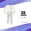 Disposable Coveralls White. Pack of 25 Adult Hazmat Suits X-Large; 70 gm/m2 Polypropylene Protective Suits with Front Zipper Entry; Open Cut Wrists; A