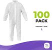 Hazmat Suit Disposable. Pack of 100 Adult Disposable Coverall Large. Protective Suit Polypropylene Painters Suit. White Painters Coverall PP 30 g. Uni