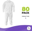 Disposable Hazmat Suits Large. Pack of 80 Disposable Coveralls White with Zipper Front Entry and Elastic Wrists. 60 gsm Microporous Protective Suits f