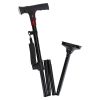 Folding Walking Cane with LED Light Red Flashing Light SOS Warning Tone 5 Adjustable Height Pivoting Quad Base Collapsible Portable Lightweight Walkin