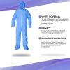 Disposable Coveralls X-Large. Pack of 5 Blue Hazmat Suits; 50 gsm Polypropylene Coveralls. Unisex Protective Suits with Zipper Front; Attached Hood an