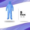 Disposable Coveralls X-Large. Pack of 5 Blue Hazmat Suits; 50 gsm Polypropylene Coveralls. Unisex Protective Suits with Zipper Front; Attached Hood an