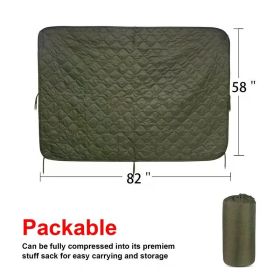 Tactical Army Poncho Liner Camouflage Water Repellent Woobie Quilted Blanket Suitable for Camping, Shooting, Hunting (Color: OD Green)