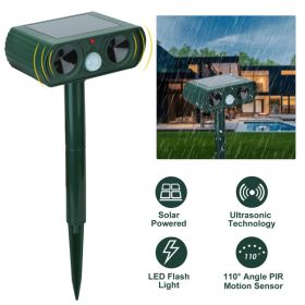 Ultrasonic Animal Repeller Solar Powered Motion Sensor Repellent IPX4 Waterproof Outdoor For Farm Garden Yard Repelling Deer Raccoon Cat Dog Rabbit Sq (Color: as picture)