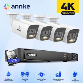 ANNKE 4K POE Video Security System Set 8MP Smart Dual-Light Bullet Network Camera Support flashing/Audio alarm 8CH 12MP NVR (Build-in HDD: 2T)