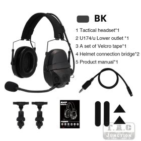 FMA & FCS-Tactical AMP HeadSet Tactical Headphone Head & Helmet-Mounted Pickup Noise Reduction Military Aviation Communication (Color: Headset Black)