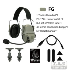 FMA & FCS-Tactical AMP HeadSet Tactical Headphone Head & Helmet-Mounted Pickup Noise Reduction Military Aviation Communication (Color: Headset FG)