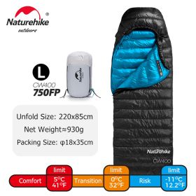 Naturehike cw400 Sleeping Bag Lightweight Goose Down Winter Warm Sleeping Bag Ultralight Outdoor Hiking Camping Travel Equipment (Color: Black L - Goose)