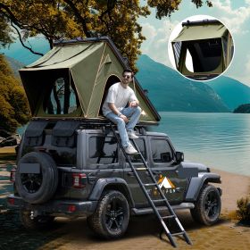 Explorer Rooftop Tent Hardshell with Luggage Racks & Replaceable Netting Rain Curtains, Truck Bed Tent for Camping (Color: Olive Green)