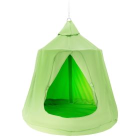 VEVOR Hanging Tree Tent, 330 LBS Capacity Hanging Tent Swing for Indoor and Outdoor Hammock Sensory Swing Chair w/LED Lights String, Inflatable Base (Type: Fully Enclosed, Color: Green)