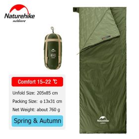 Naturehike Camping Sleeping Bag LW180 Envelope Portable Outdoor Hiking Ultralight Waterproof Backpacking Cotton Sleeping Bag (Color: Green - 205x85 cm)